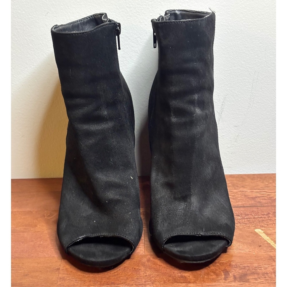 Wild Diva Black Rose Embroidered Peep Toe Ankle Boots Women Size 8.5